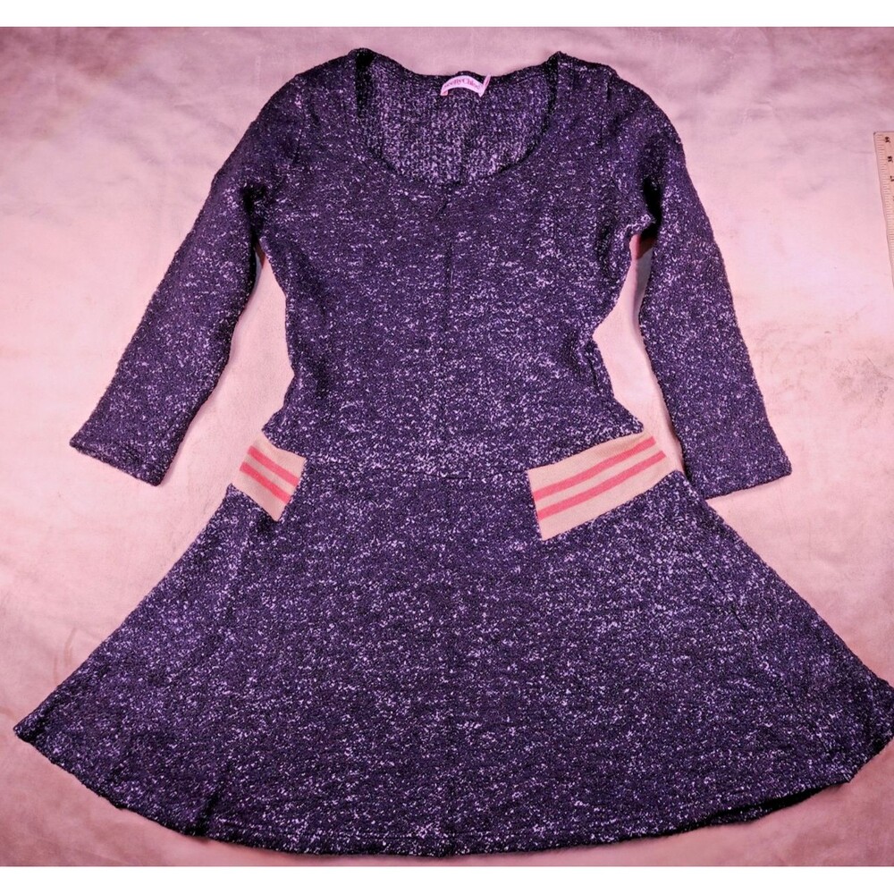 See By Chloé Black Marled Knit Long Sleeve A-Line Dress Striped Pockets Size 8